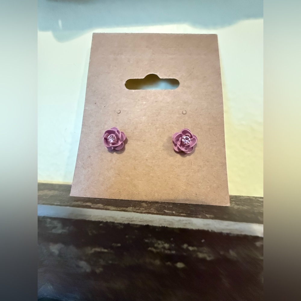 Pink Flower Stud Earrings